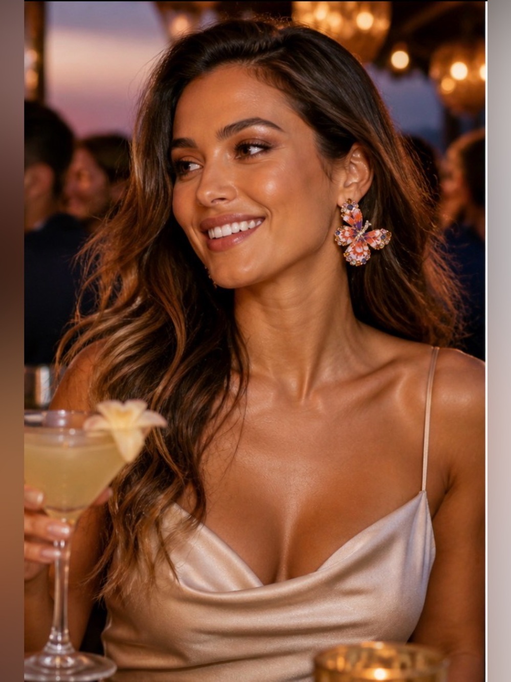 Farm Rio Lele Sadoughi Style Crystal Butterfly Statement Earrings Resort Glam